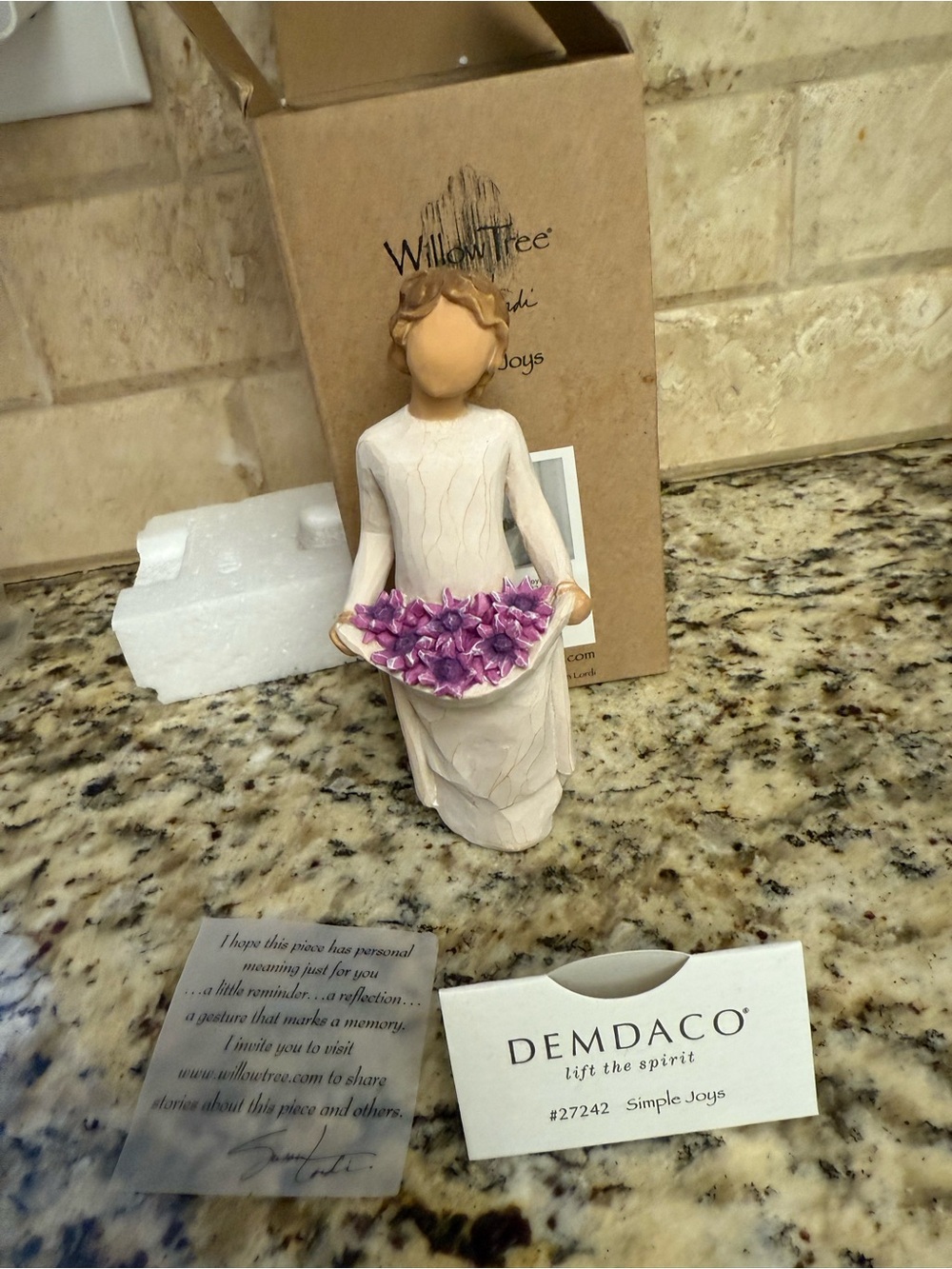 Willow Tree 'Simple Joys' Figurine in White with Purple Flowers